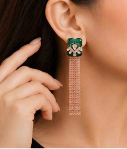 Elegant Green Gemstone Tassel Earrings
