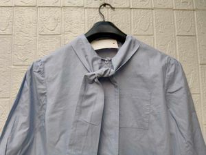 New with tag Korean Chic Blue Bow Tie Neck Blouse