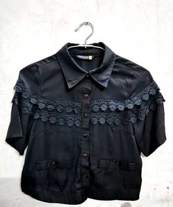 Elegant Black Lace Trimmed Blouse