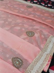 Beautiful peach Pink Embellished Saree