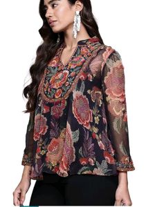 ithnic motifs print beads studded chiffon A line t