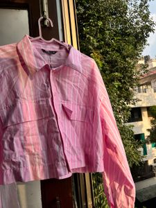 Pink Striped Cropped Shirt