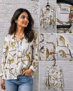 Chic Chain & Tiger Print Button-Up Shirt