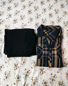 Women Stylish Plaid Shirt with Black Pants Set🖤✨