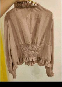 Chic Ruffled Pink Cropped Jacket