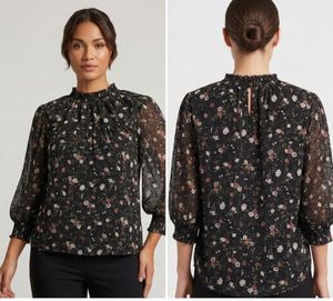 Elegant Floral Mock Neck Blouse