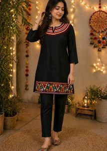 Black Kurti Embroidered Neckline