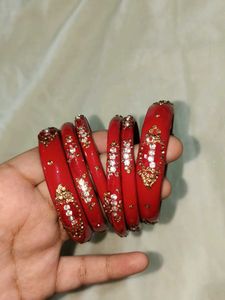 Red Bangle Set with Stone Work