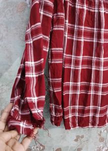 Maroon Plaid Off-Shoulder Top