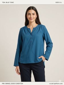 Teal Blue V-Neck Button-Up Tunic Top