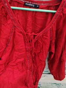 Chic Red Button-Up Blouse