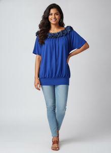 Royal Blue Floral Embellished Top