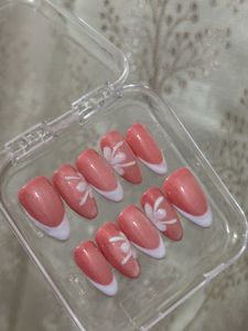 Pink &amp; White Floral French Press-On Nails