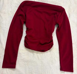Maroon Ruched Long Sleeve Top
