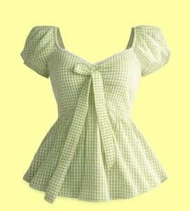 Cute green gingham print top
