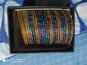 Green Blue Golden Mix Colors Chudi Set