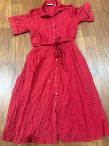 Red Textured Button-Down Shirt dress