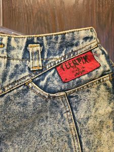 Acid Wash Lace-Up Denim Mini Skirt