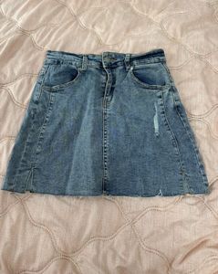 Distressed Denim Mini Skirt
