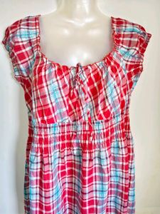 Chic Red Plaid Smocked Top Size M-L 38"-40"