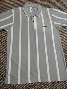 Men's Grey Striped Polo T-Shirt