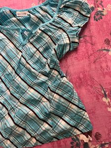 Blue Plaid Peplum Top