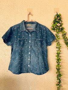 Denim Embroidered Short Sleeve Shirt