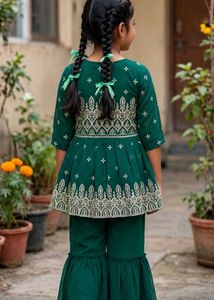 Embroidered Green Kurta Set for Girls