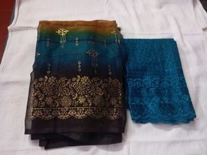 trending multi colour saree with mirror work blous