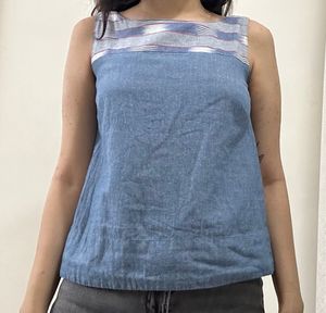 Blue Sleeveless Asymmetrical Top