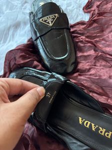 Authentic Prada Black Patent Loafer Mules