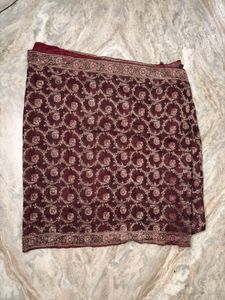 Elegant Maroon Silk Saree with Golden Floral Desig