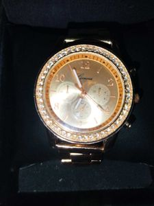 Rose Gold Geneva Watch with Rhinestones
