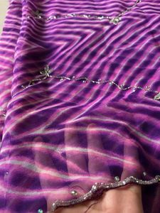 Purple Leheriya Saree with Silver Embellishments a
