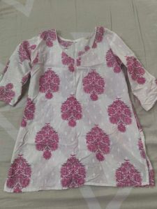 White Kurta with Pink Floral Print