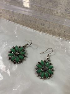 Bohemian Green Flower Dangle Earrings