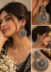 Oxidized Silver Jhumka Earrings