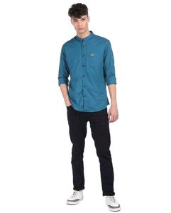 Combo of Men's Blue Band Collar Casual Shirt And