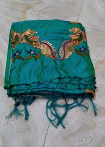Elegant Teal Peacock Embroidered saree