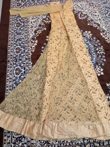 Elegant Beige &amp; Gold Anarkali Gown
