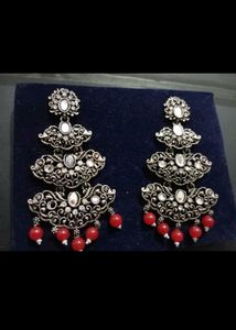 Elegant Red &amp; Silver Dangle Earrings
