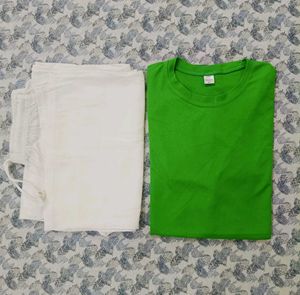 Vibrant Green Basic T-Shirt with plazzo