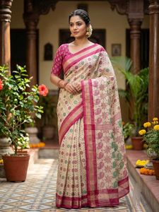 Bengal Taant Cotton Saree with Red Border