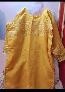Yellow Kurta Set with Gold Embellishments