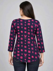 Navy Blue &amp; Pink Graphic Print Top