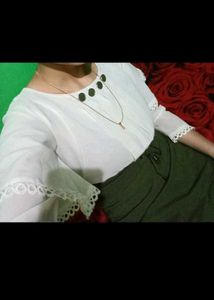 Elegant White & Green midi dress