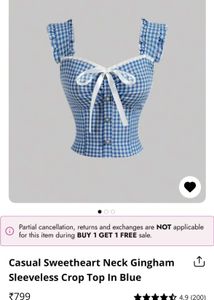 Blue Gingham Crop Top with Ribbon Tie