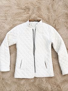 White Quilted Bomber Jacket