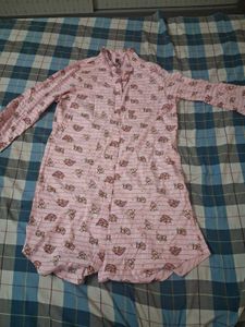 Pink Floral Button-Down Nightgown Dress