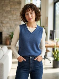 Blue V-Neck Sleeveless Knit Vest